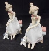 A Lladro figure of a girl on the telephone, a dalmation laid at her feet,