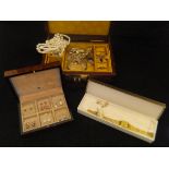 A Chinese jewellery box and contents of various costume and other jewellery including 9 carat gold