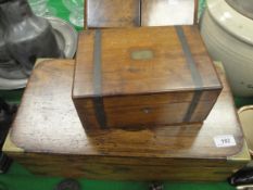 A Victorian rosewood fold-over writing slope and a similar Victorian rosewood brass bound vanity