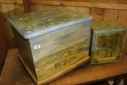 A painted box, the lid decorated with daisies,