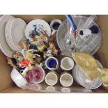Two boxes of assorted decorative items to include figure of Huntsman on horse,