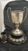 A George V silver trophy cup with two open work handles,