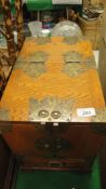 A Chinese elm and brass bound dressing table chest,