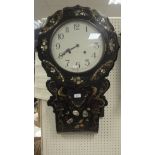 A Victorian black lacquered mother of pearl inlaid and gilt decorated cased drop dial wall clock,