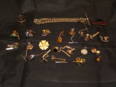 A collection of various tie pins,