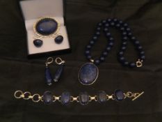 A collection of various Lapis Lazuli mounted jewellery including brooch, cufflinks, bracelet,