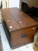 A late Victorian stained pine trunk together with a late Victorian pot cupboard,