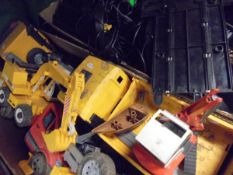 Four boxes of various toys to include Scalextric, diggers,