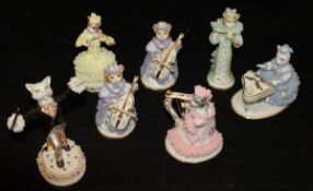 A Muller Irish Dresden cat orchestra of seven pieces