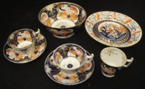 Two 19th Century Japan pattern china cup and saucers and bowl on stand