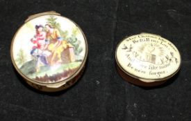 A circa 1800 Bilston enamel patch box inscribed to lid "May charms like thine be still my lot and