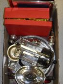 Assorted electro-plated items to include teapot, tray,