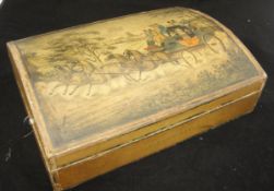 A dome-topped box, the top decorated with a coaching print,