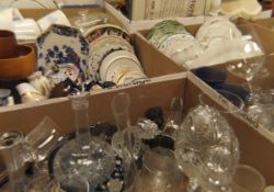 Eight boxes of various china and glass ware, various cottage tea wares, dinner wares,