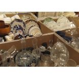 Eight boxes of various china and glass ware, various cottage tea wares, dinner wares,