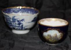 A Meissen blue and gilt decorated cabinet tea bowl "Aggstein" pattern,