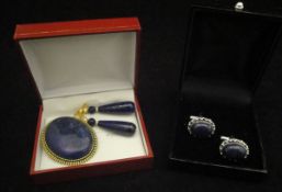 A pair of lapis lazuli pendant earrings,
