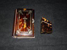 A 19th Century tortoiseshell mounted needle case of slope top knife box form and a gold and silver
