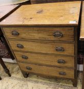 A 19th Century mahogany chest of drawers the plain top above four drawers with brass handles