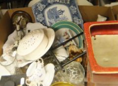 Six boxes of various china ware, glass ware, paintings and prints, modern fire kerb,