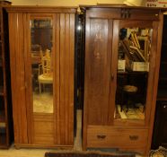 A late Victorian ash single mirror door wardrobe and five various prints together with circa 1900