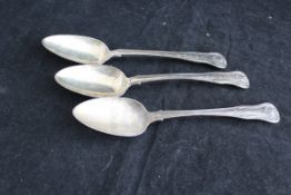 A set of three George III silver tablespoons, King's pattern (by Richard Ploughdon / or Pearce,