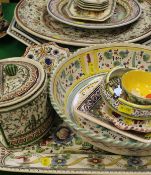 Various Portuguese hand painted decorative plates, dishes, bowls, inkwell,