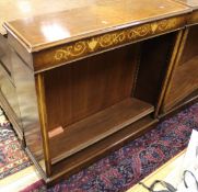 A pair of 20th Century mahogany and inlaid open bookcases,