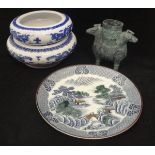 A pair of 20th Century Chinese blue and white decorative bowls each bearing six character marked to