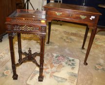 A 19th Century mahogany single drawer side table together with a mahogany kettle stand with