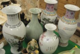 A collection of Oriental china wares including six various Chinese vases,