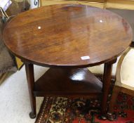 A oak cricket table together with a 19th Century oak panel seated elbow chair and an Edwardian