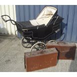 A Silver Cross 1947 Rembrandt pram together with two vintage leather suitcases CONDITION