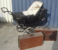 A Silver Cross 1947 Rembrandt pram together with two vintage leather suitcases CONDITION