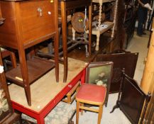 A collection of furniture comprising a mahogany pot cupboard, a mahogany occasional table,