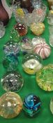 Various glass and other paperweights to include two in the form of apples,