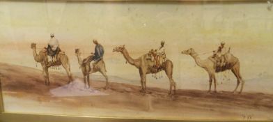F W "The Camel Train", watercolour study of four gentlemen on camels in the desert,