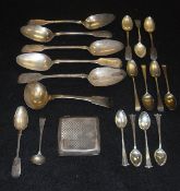 A collection of silver items to include three silver tablespoons (by William Rawlings Sobey,
