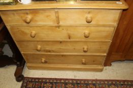 A late 19th / early 20th Century pine chest of two short over three long drawers to plinth base