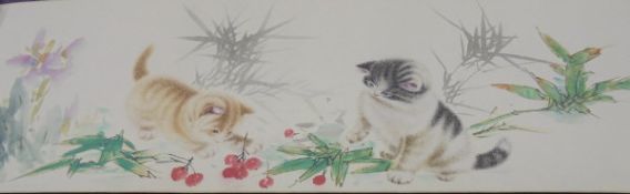 CHINESE SCHOOL "Kittens playing in a garden",