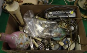 Assorted miscellaneous items to include two lamp bases, assorted electro-plated cutlery,
