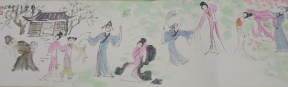 CHINESE SCHOOL IN THE MANNER OF MADE GAO "Maidens dancing in a landscape with building in the