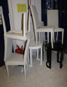 A set of four modern Lloyd Loom dining cream painted dining chairs, a painted desk with lift-up lid,