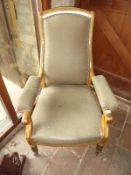 A 19th Century Swedish armchair with beech and inlaid frame and upholstered seat and back and