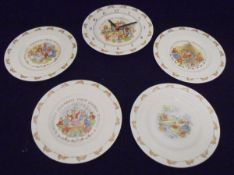 A collection of various Royal Doulton Bunnykins ware, modern Beleek china,