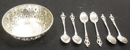 A set of six Swedish import teaspoons with pierced and foliate decoration on the handles,