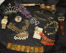 A box of various costume jewellery and watches to include an Omega Seamaster Automatic watch with