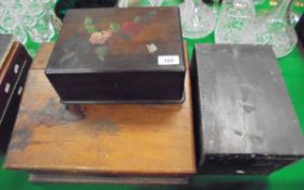 A Victorian painted rosewood lidded box with internal tray,