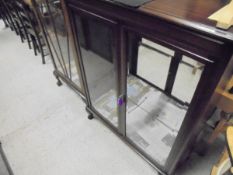 An early 20th Century mahogany two door display cabinet enclosing glass shelves on cabriole legs,