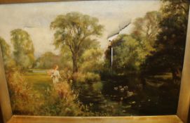 R WAKEFIELD "By the Windrush", oil on canvas, signed lower left,